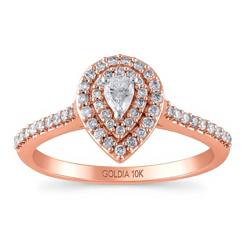 0.5 CT. TW Pear-Shaped Diamond Double Frame Engagement Ring in 10K Rose Gold