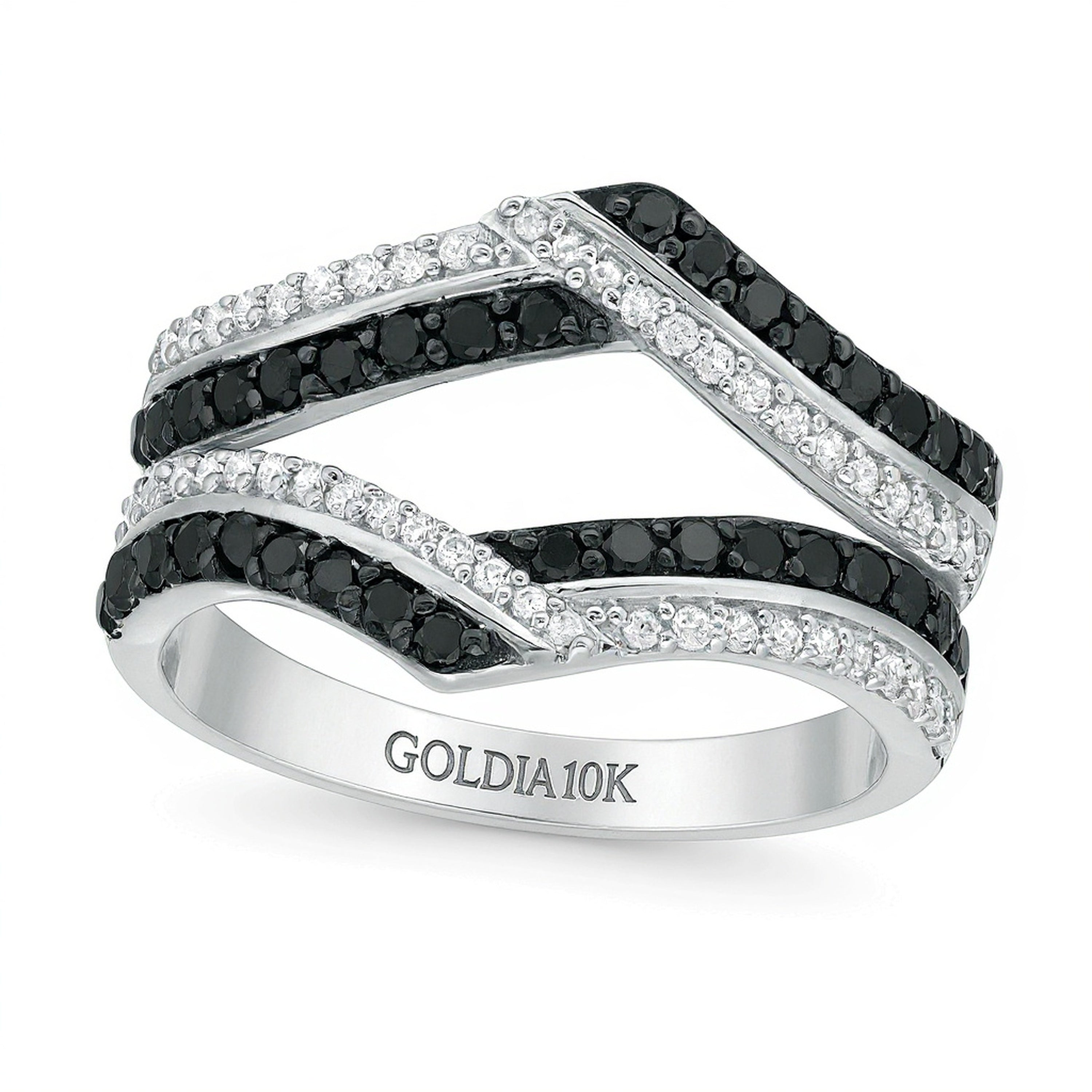 0.75 CT. TW Enhanced Black and White Diamond Chevron Solitaire Enhancer in 10K White Gold