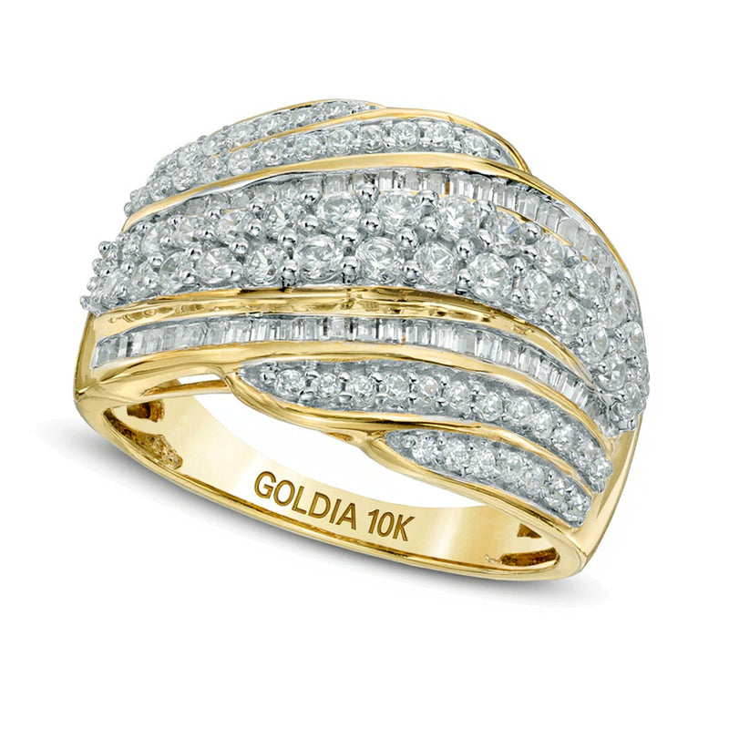 1.0 CT. TW Diamond Layered Wave Band in 10K Gold