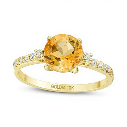 7.0mm Citrine and 0.13 CT. TW Diamond Engagement Ring in 10K Gold