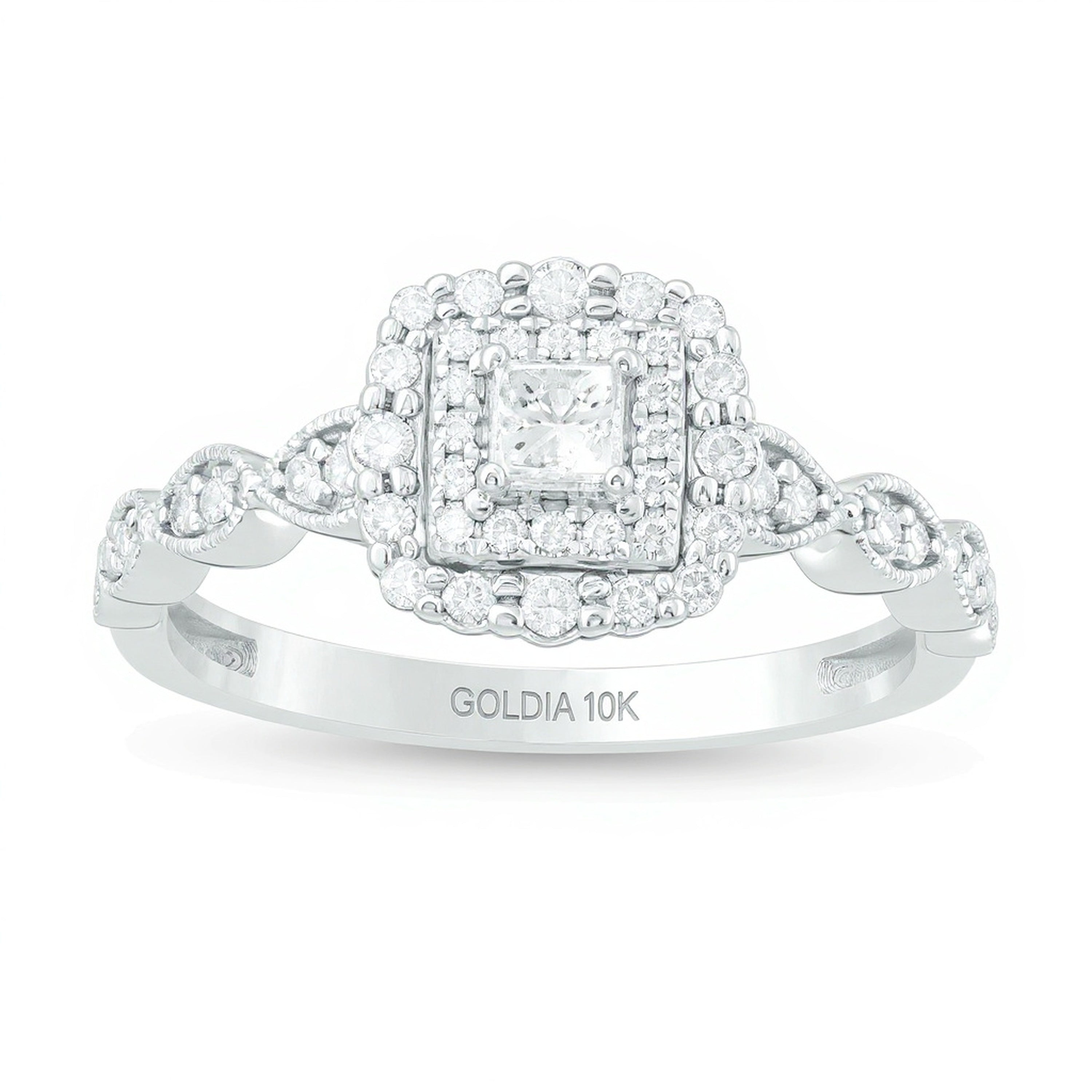 0.38 CT. TW Princess-Cut Diamond Double Frame Art Deco Vintage-Style Engagement Ring in 10K White Gold
