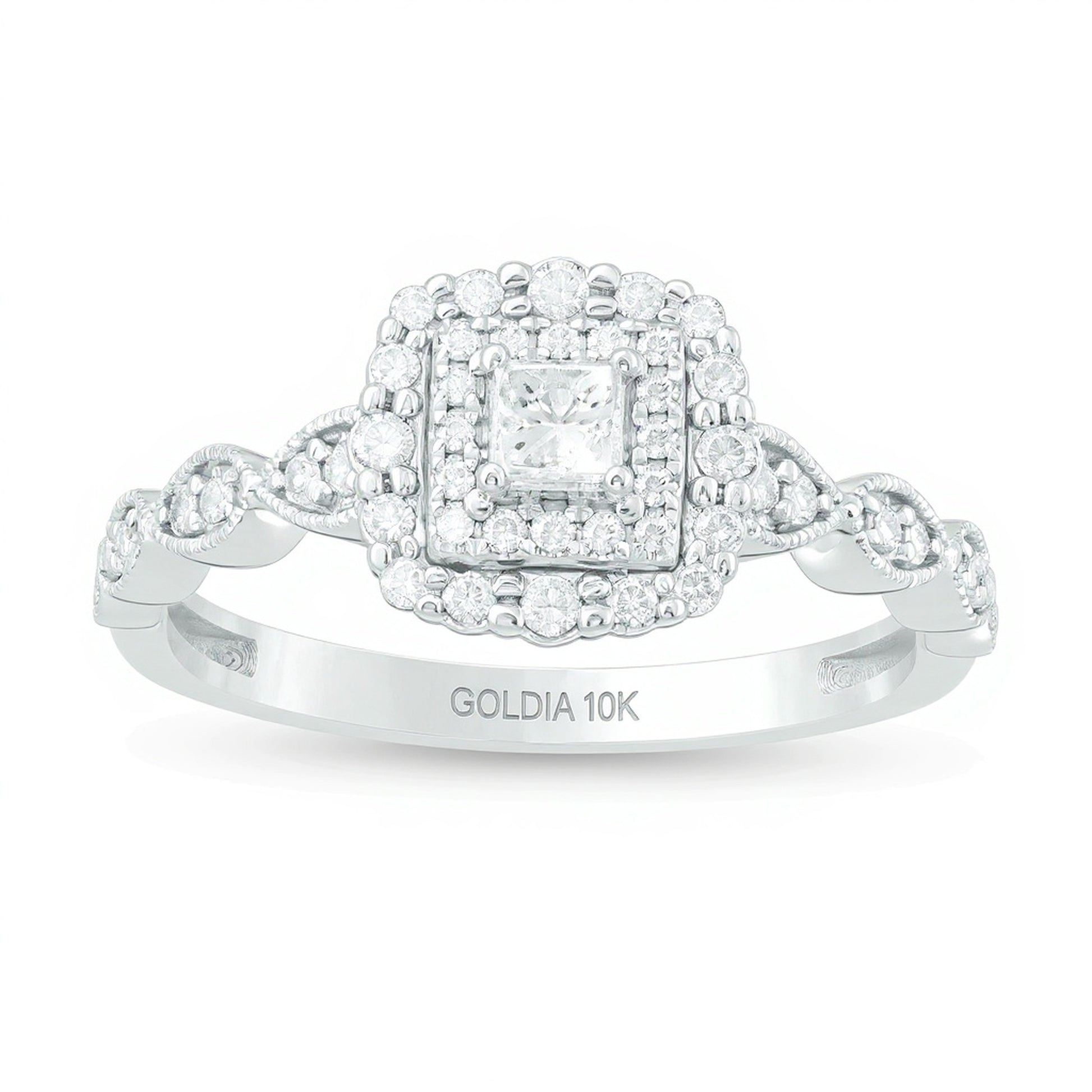 0.38 CT. TW Princess-Cut Diamond Double Frame Art Deco Vintage-Style Engagement Ring in 10K White Gold