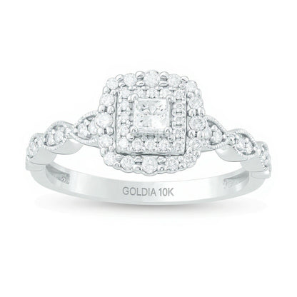 0.38 CT. TW Princess-Cut Diamond Double Frame Art Deco Vintage-Style Engagement Ring in 10K White Gold
