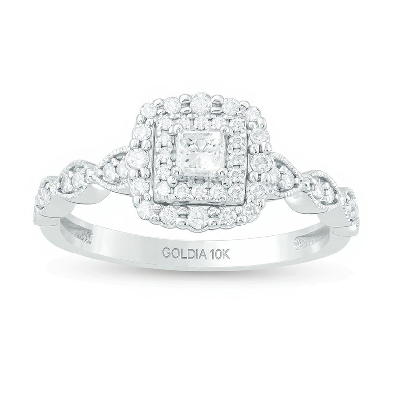 0.38 CT. TW Princess-Cut Diamond Double Frame Art Deco Vintage-Style Engagement Ring in 10K White Gold
