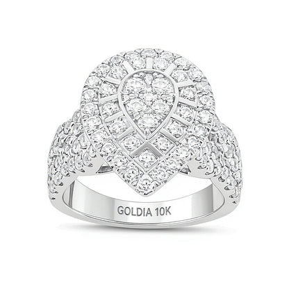 2.0 CT. TW Composite Diamond Teardrop Frame Multi-Row Shank Engagement Ring in 10K White Gold