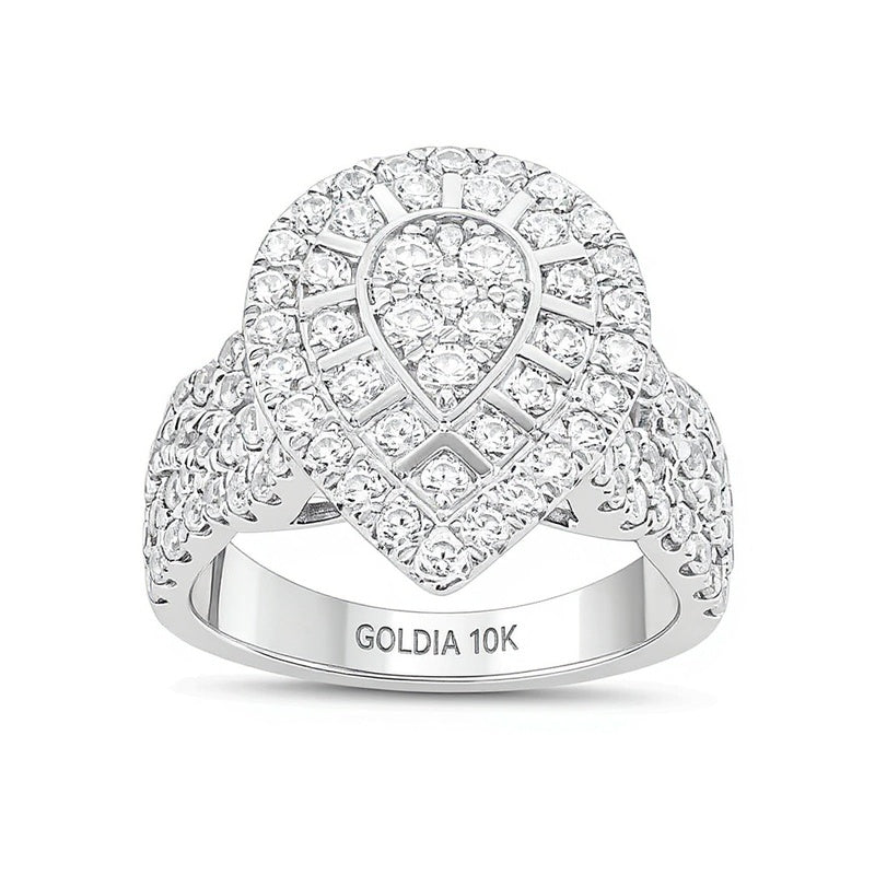 2.0 CT. TW Composite Diamond Teardrop Frame Multi-Row Shank Engagement Ring in 10K White Gold
