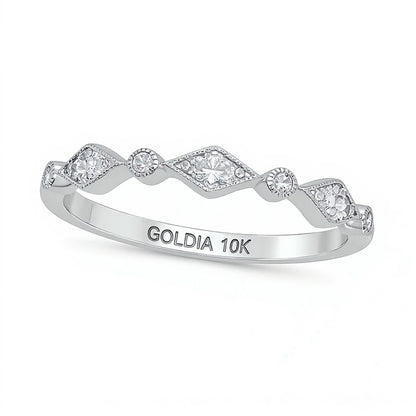 0.1 CT. TW Multi-Diamond Station Art Deco Stackable Band in 10K White Gold