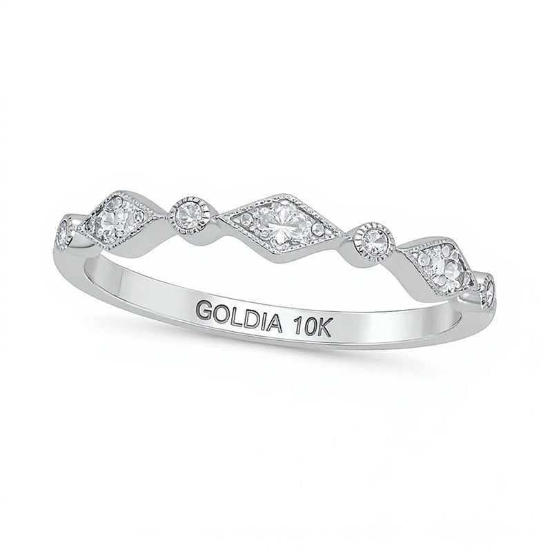 0.1 CT. TW Multi-Diamond Station Art Deco Stackable Band in 10K White Gold