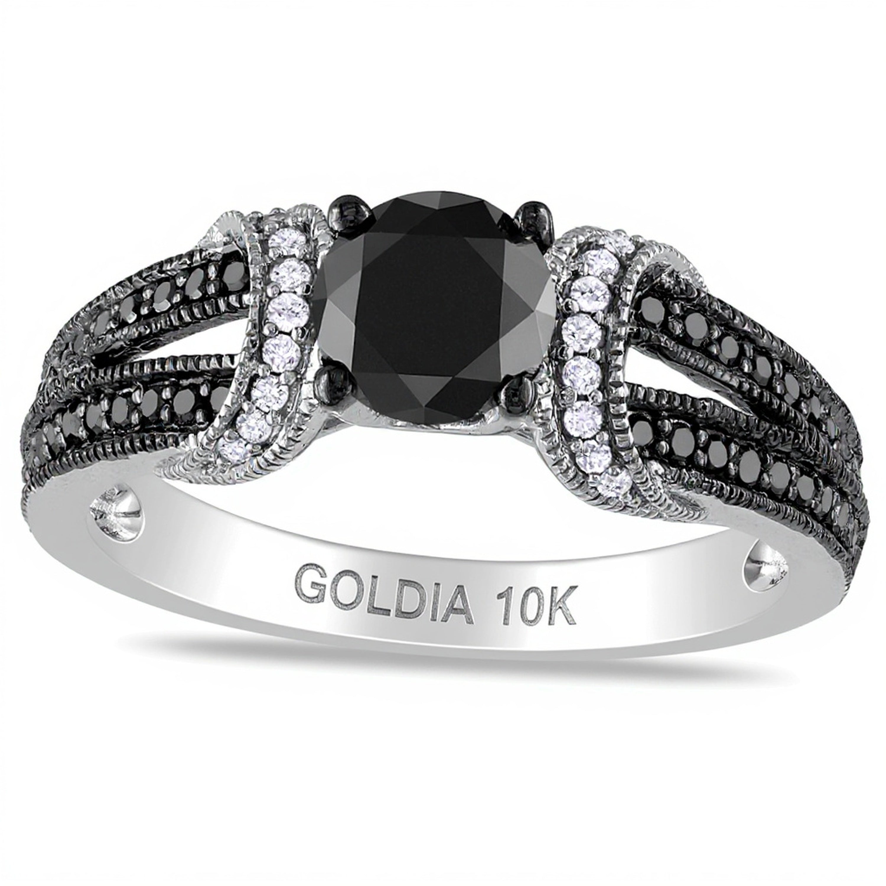 1.0 CT. TW Enhanced Black and White Diamond Collar Ring in 10K White Gold