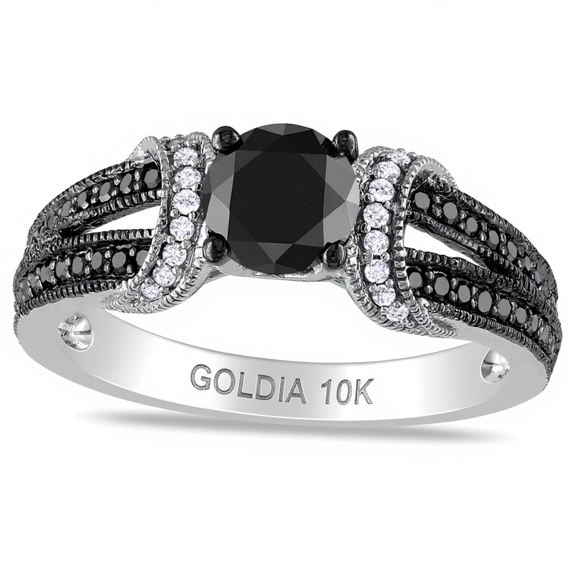 1.0 CT. TW Enhanced Black and White Diamond Collar Ring in 10K White Gold
