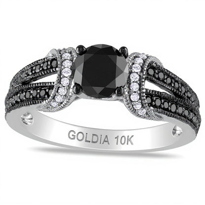 1.0 CT. TW Enhanced Black and White Diamond Collar Ring in 10K White Gold