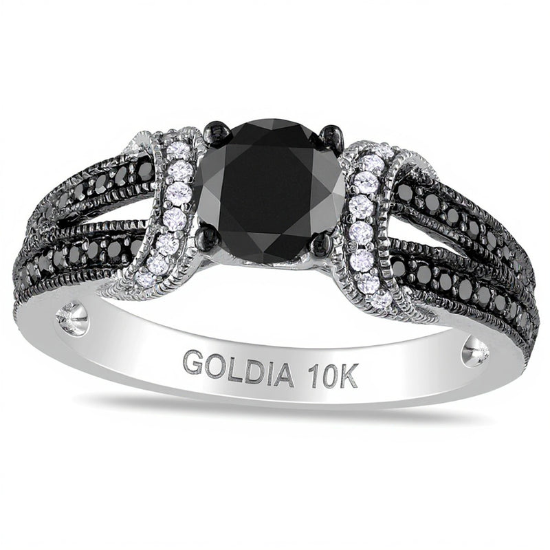 1.0 CT. TW Enhanced Black and White Diamond Collar Ring in 10K White Gold