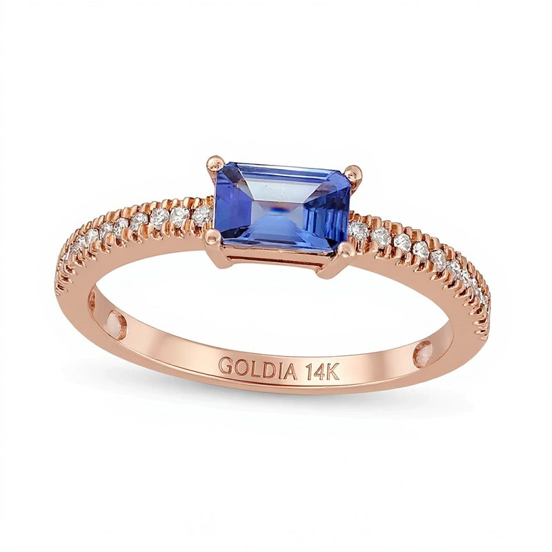 Emerald-Cut Tanzanite and 0.1 CT. TW Diamond Ring in 14K Rose Gold