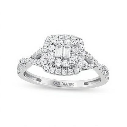 0.5 CT. TW Cushion Multi-Diamond Twist Split Shank Ring in 10K White Gold