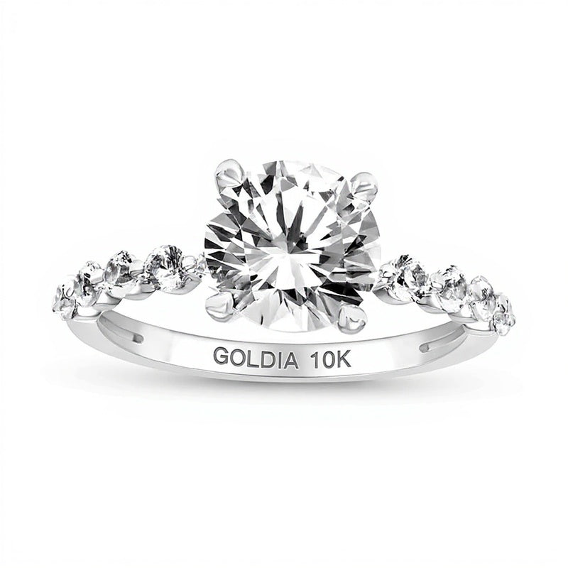 8.0mm White Lab-Created Sapphire Engagement Ring in 10K White Gold