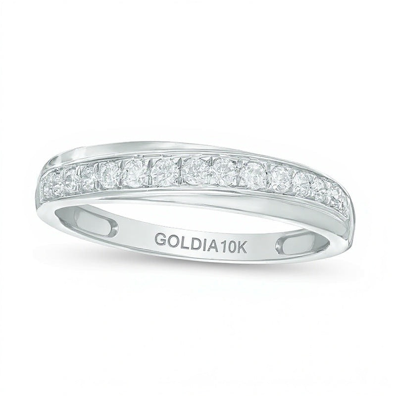 0.25 CT. TW Diamond Slant Wedding Band in 10K White Gold