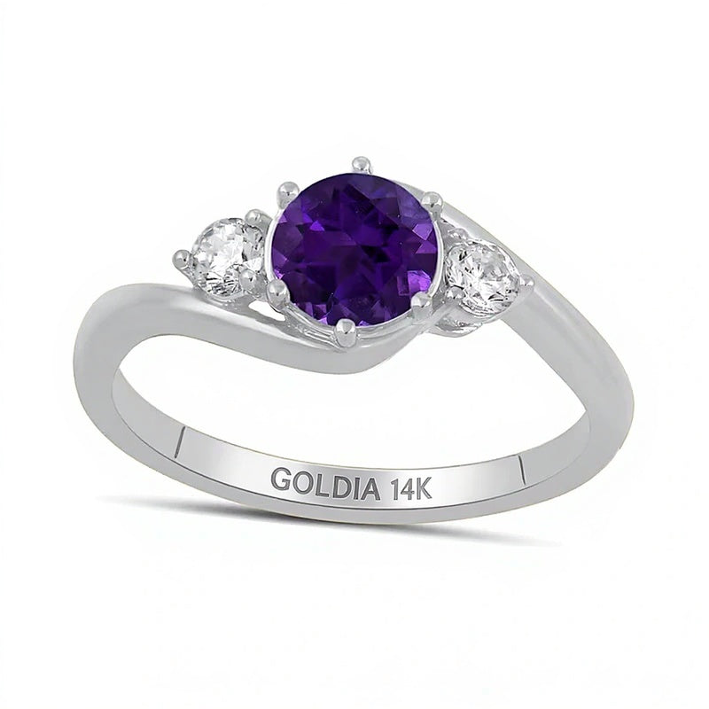 6.0mm Amethyst and 0.2 CT. TW Lab-Grown Diamond Three Stone Bypass Ring in 14K White Gold