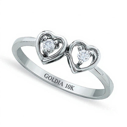 0.07 CT. TW Diamond Double Heart Promise Ring in 10K White Gold