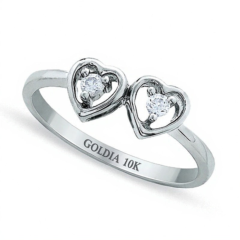 0.07 CT. TW Diamond Double Heart Promise Ring in 10K White Gold