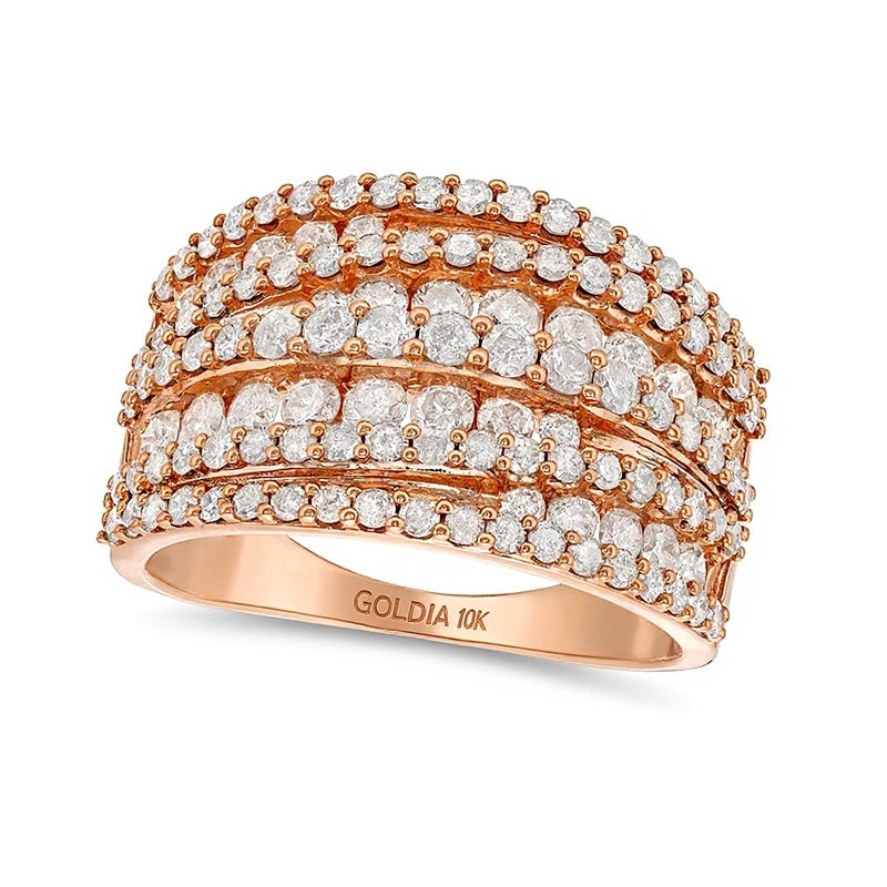 2.0 CT. TW Diamond Layered Overlay Multi-Row Band in 10K Rose Gold