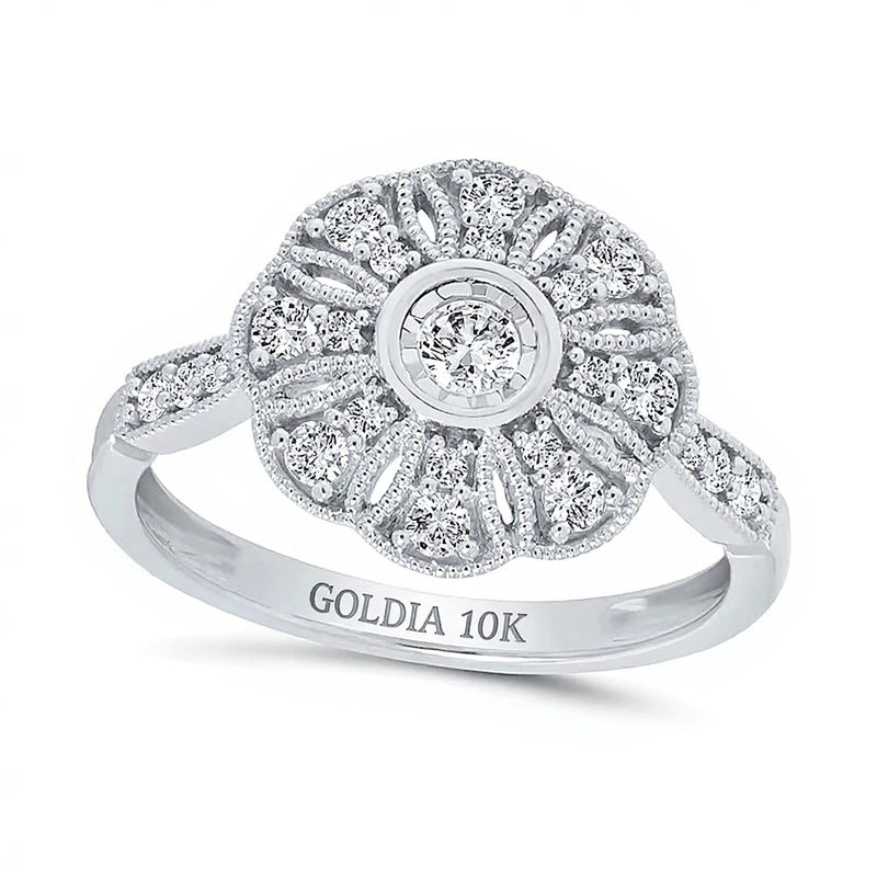 0.38 CT. TW Diamond Vintage-Style Flower Ring in 10K White Gold