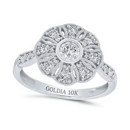 0.38 CT. TW Diamond Vintage-Style Flower Ring in 10K White Gold