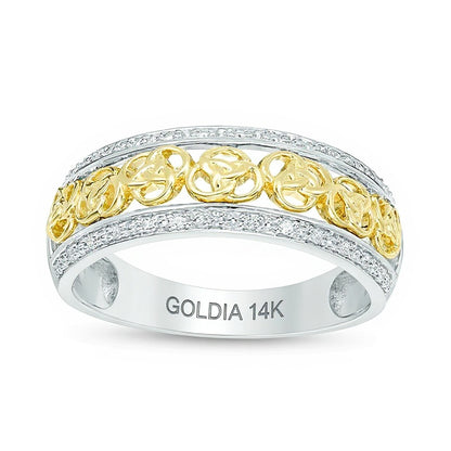 0.13 CT. TW Diamond Love Knot Wedding Band in 14K Two-Tone Gold
