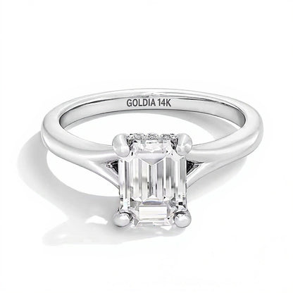 2.0 CT. TW Emerald-Cut Lab-Grown Diamond Solitaire Split Shank Engagement Ring in 14K White Gold (F/VS2)