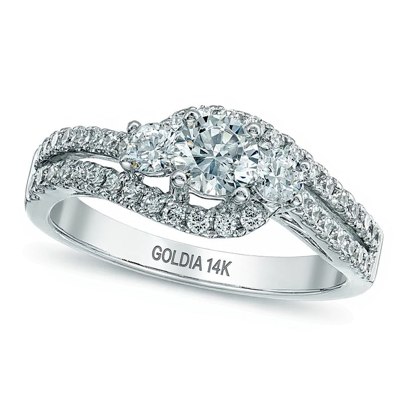 1.0 CT. TW Diamond Three Stone Swirl Ring in 14K White Gold (I/I1)