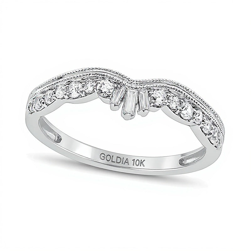 0.25 CT. TW Baguette and Round Diamond Vintage-Style Contour Wedding Band in 10K White Gold