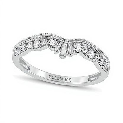 0.25 CT. TW Baguette and Round Diamond Vintage-Style Contour Wedding Band in 10K White Gold
