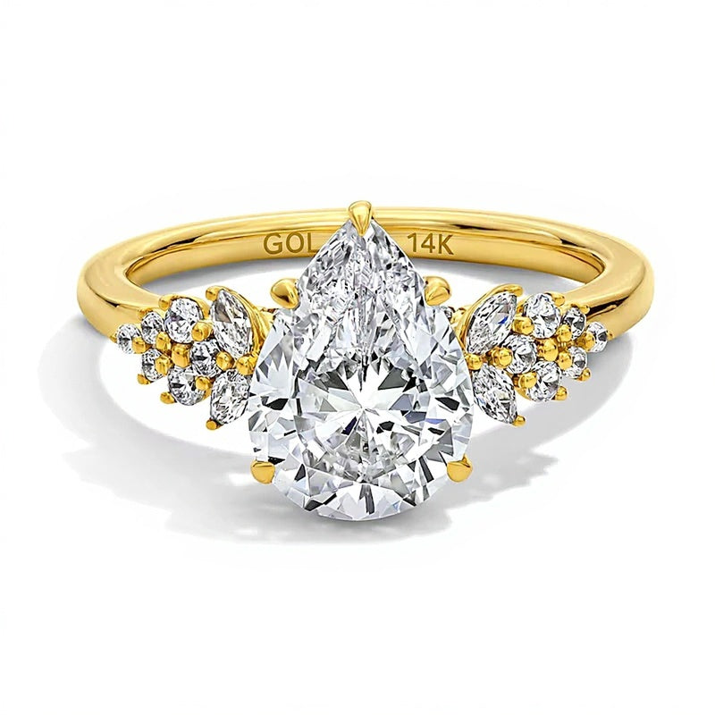 2.33 CT. TW Pear-Shaped Lab-Grown Diamond Leaf-Sides Engagement Ring in 14K Gold (F/VS2)