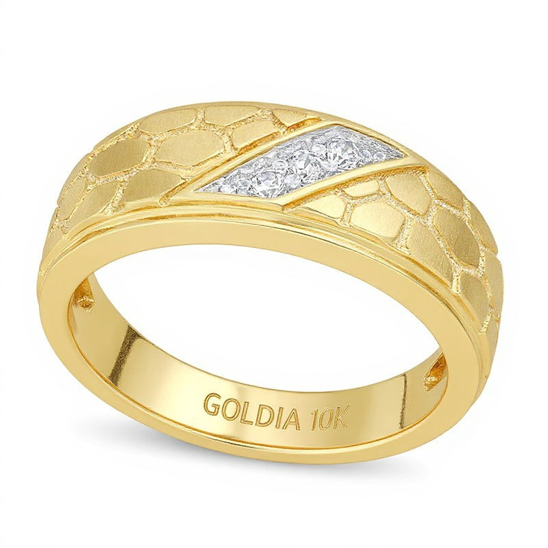 0.1 CT. TW Diamond Three Stone Nugget Wedding Band in 10K Gold