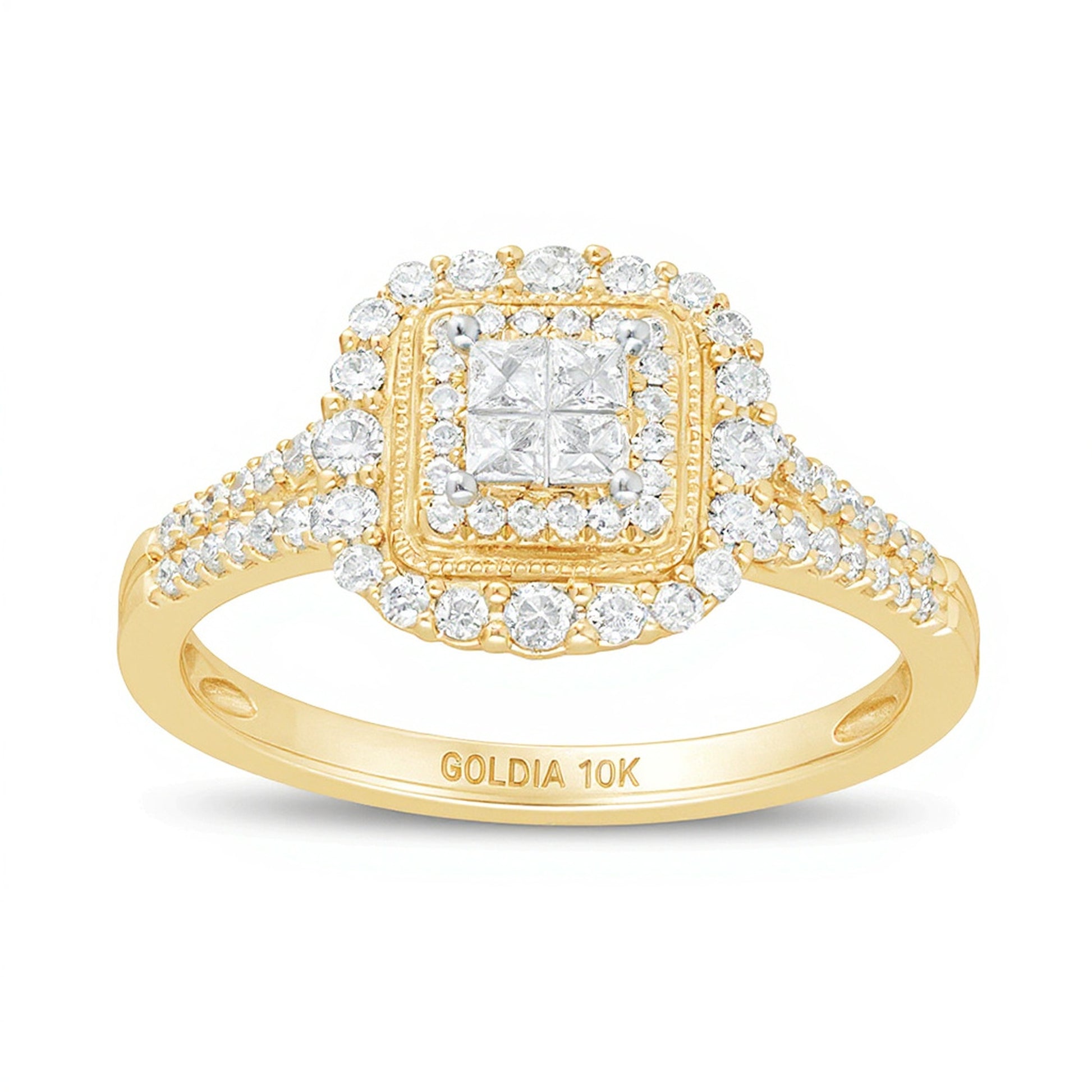 0.5 CT. TW Princess-Cut Quad Diamond Square Frame Vintage-Style Engagement Ring in 10K Gold