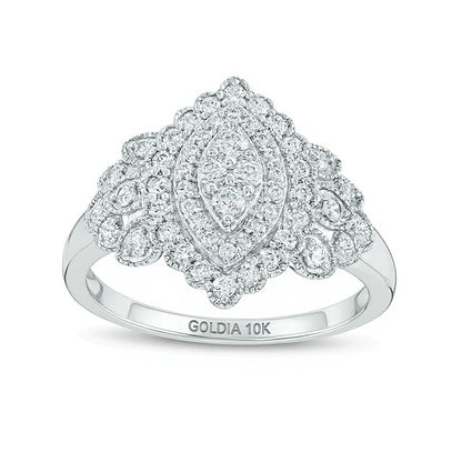 0.5 CT. TW Composite Diamond Marquise Frame Vintage-Style Ring in 10K White Gold
