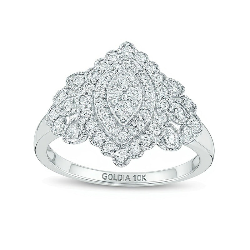 0.5 CT. TW Composite Diamond Marquise Frame Vintage-Style Ring in 10K White Gold
