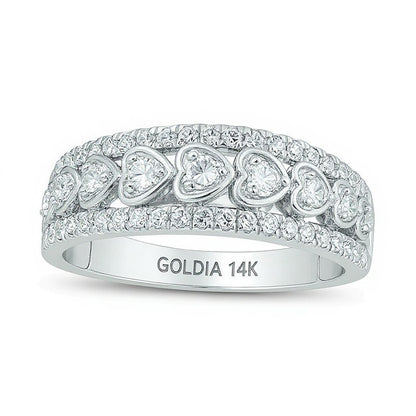 0.5 CT. TW Diamond Heart Frame Nine Stone Anniversary Band in 14K White Gold