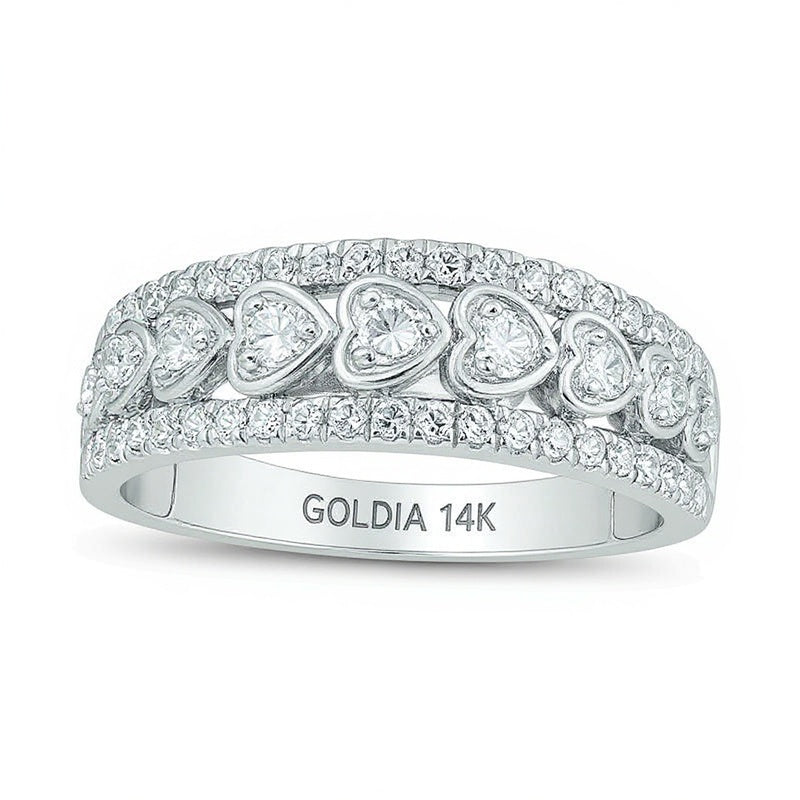 0.5 CT. TW Diamond Heart Frame Nine Stone Anniversary Band in 14K White Gold
