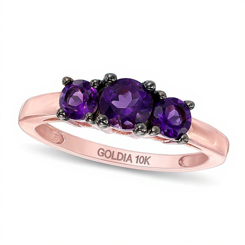 Amethyst Three Stone Ring in 10K Rose Gold