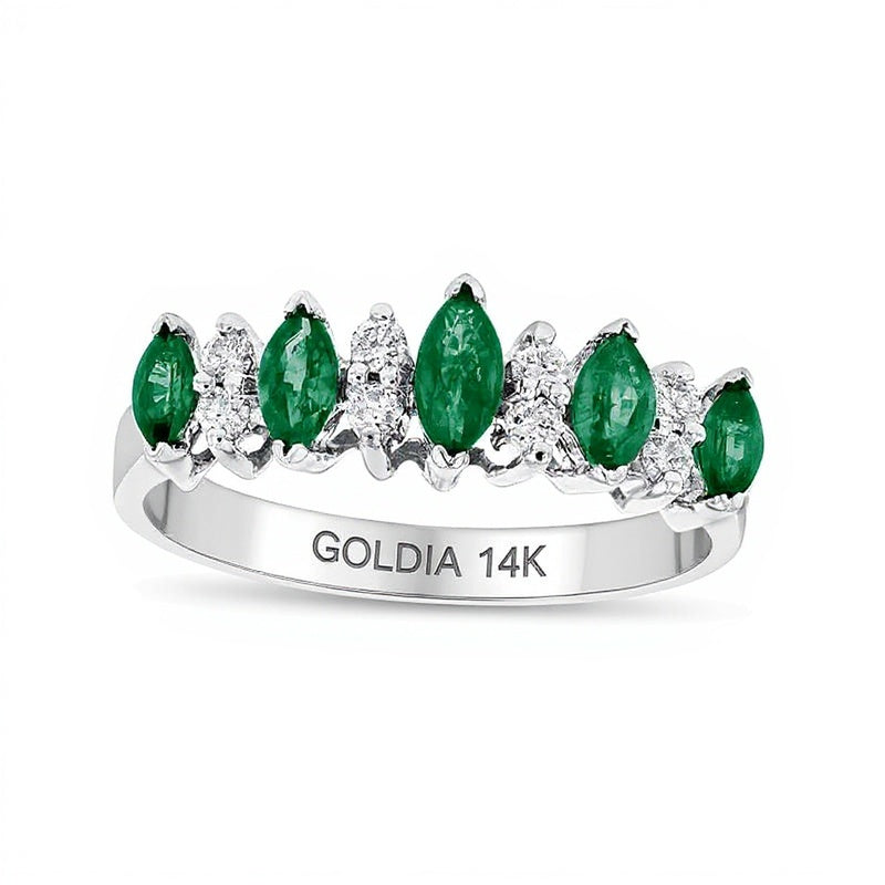Marquise Emerald and 0.13 CT. TW Diamond Nine Stone Illusion Ring in 14K White Gold