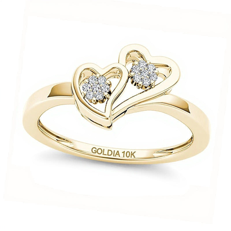 0.05 CT. TW Diamond Double Heart Ring in 10K Gold