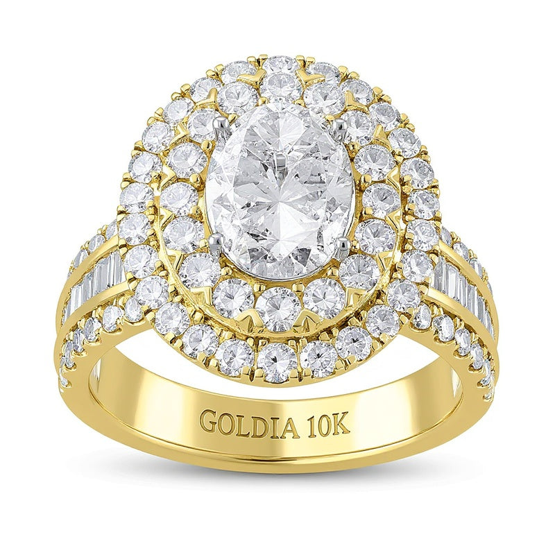 2.5 CT. TW Oval Multi-Diamond Double Frame Engagement Ring in 10K Gold