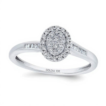 0.25 CT. TW Oval Multi-Diamond Frame Bypass Ring in 10K White Gold
