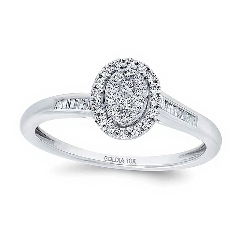 0.25 CT. TW Oval Multi-Diamond Frame Bypass Ring in 10K White Gold