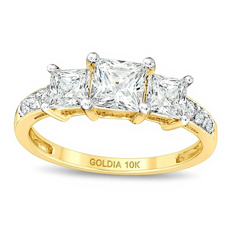 Princess-Cut Lab-Created White Sapphire Three Stone Ring in 10K Gold