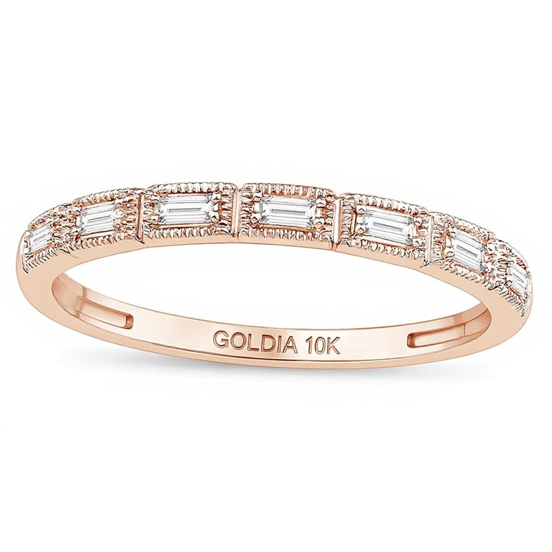 0.07 CT. TW Baguette Diamond Vintage-Style Stackable Anniversary Band in 10K Rose Gold