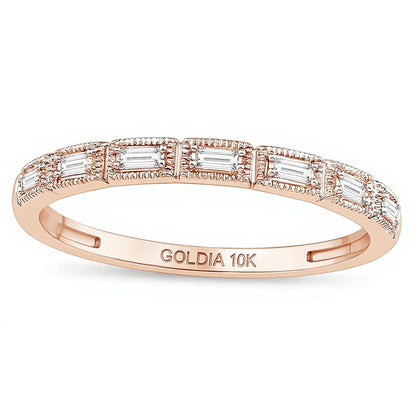 0.07 CT. TW Baguette Diamond Vintage-Style Stackable Anniversary Band in 10K Rose Gold