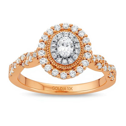 0.63 CT. TW Oval Diamond Vintage-Style Frame Twist Shank Engagement Ring in 10K Rose Gold