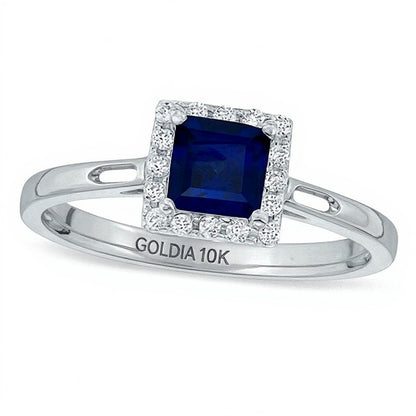 Princess-Cut Lab-Created Blue Sapphire and 0.14 CT. TW Diamond Engagement Ring in 10K White Gold
