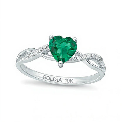 6.0mm Heart-Shaped Lab-Created Emerald and 0.05 CT. TW Diamond Twist Shank Ring in 10K White Gold